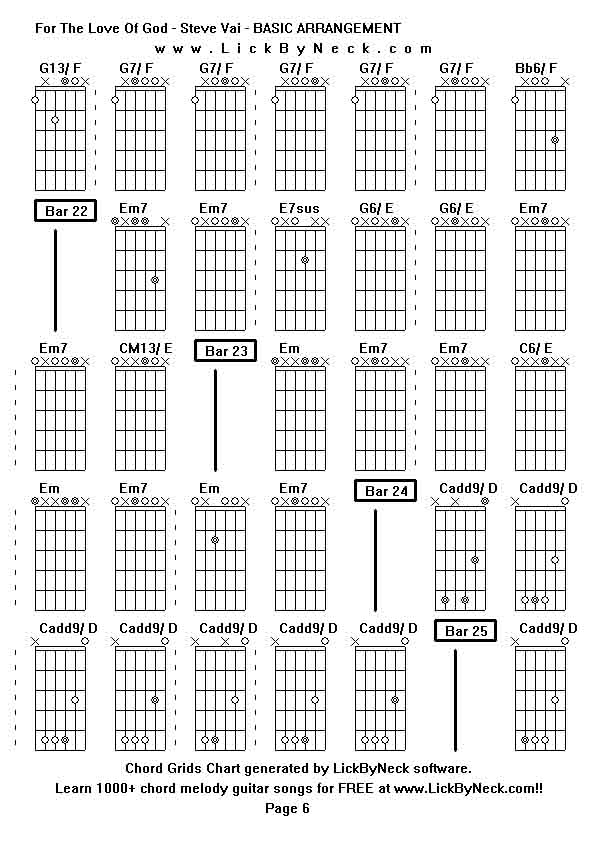 Chord Grids Chart of chord melody fingerstyle guitar song-For The Love Of God - Steve Vai - BASIC ARRANGEMENT,generated by LickByNeck software.